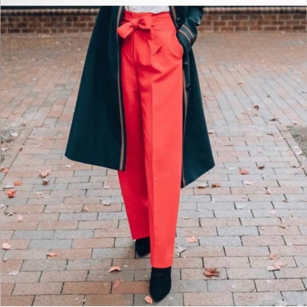 Boden Ketton Red Cherry Wide Leg Waist Tie Festive Trousers Pants Size 8 Long